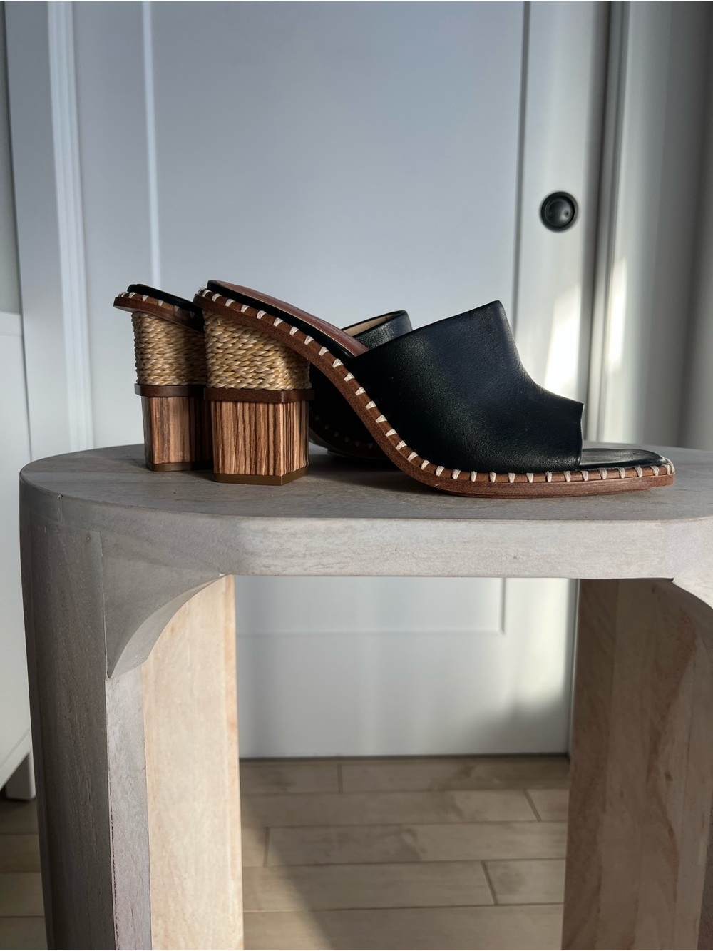 Jessica Simpson Black Leather Slide Mules with Stud Trim
